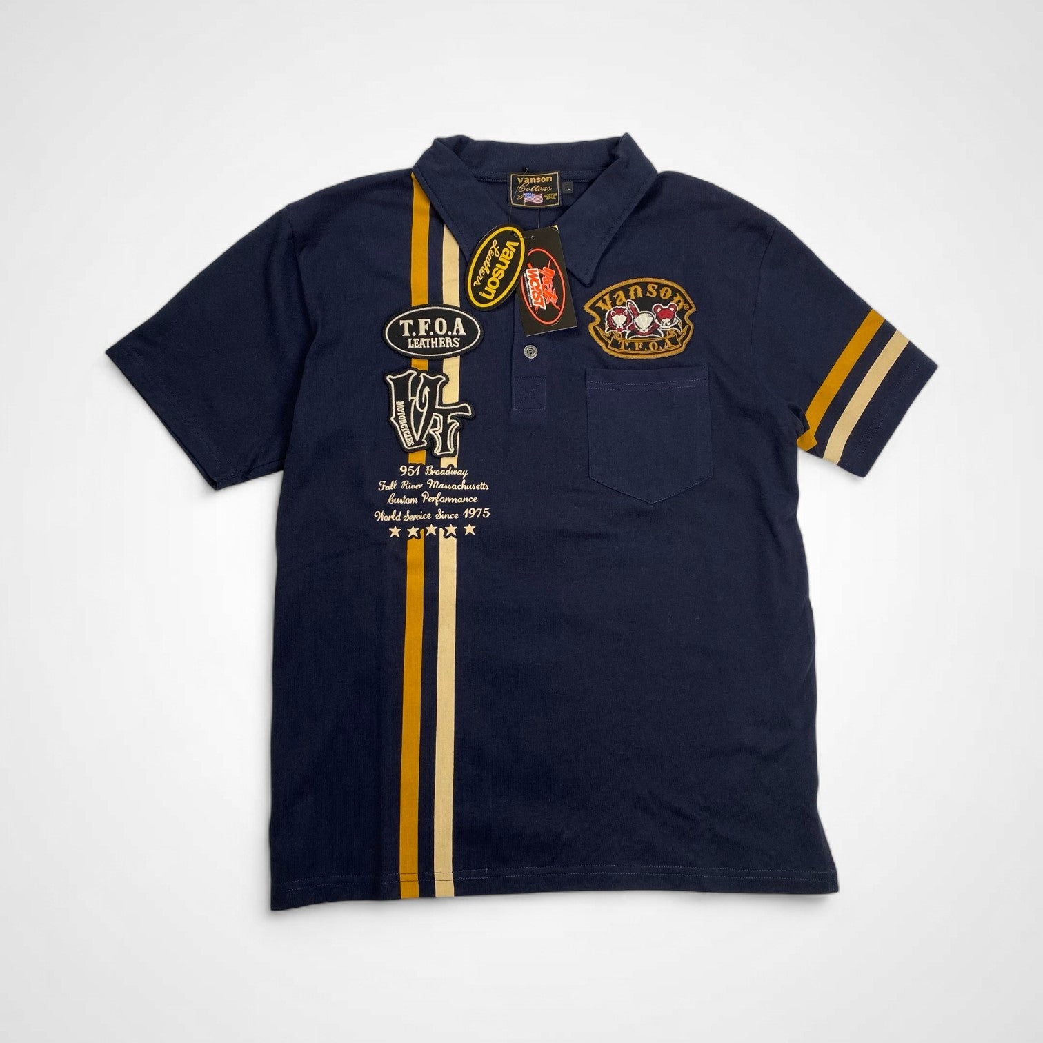 vanson × 「クローズ」 武装戦線 バンソン / 「別動隊」 刺繍 デスラビット ポロシャツ 未使用 SIZE:L