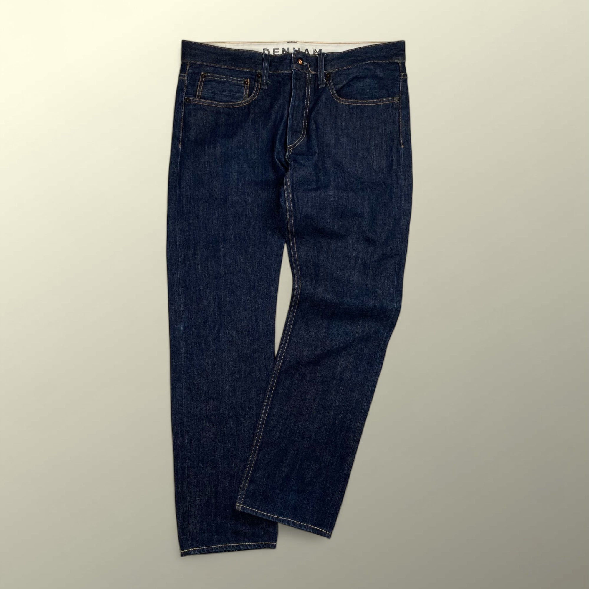 DENHAM デンハム / DRILL VJS regular fit denim pant デニムパンツ セルビッジ レザーパッチ ハサミスレキ 濃紺  SIZE:W34