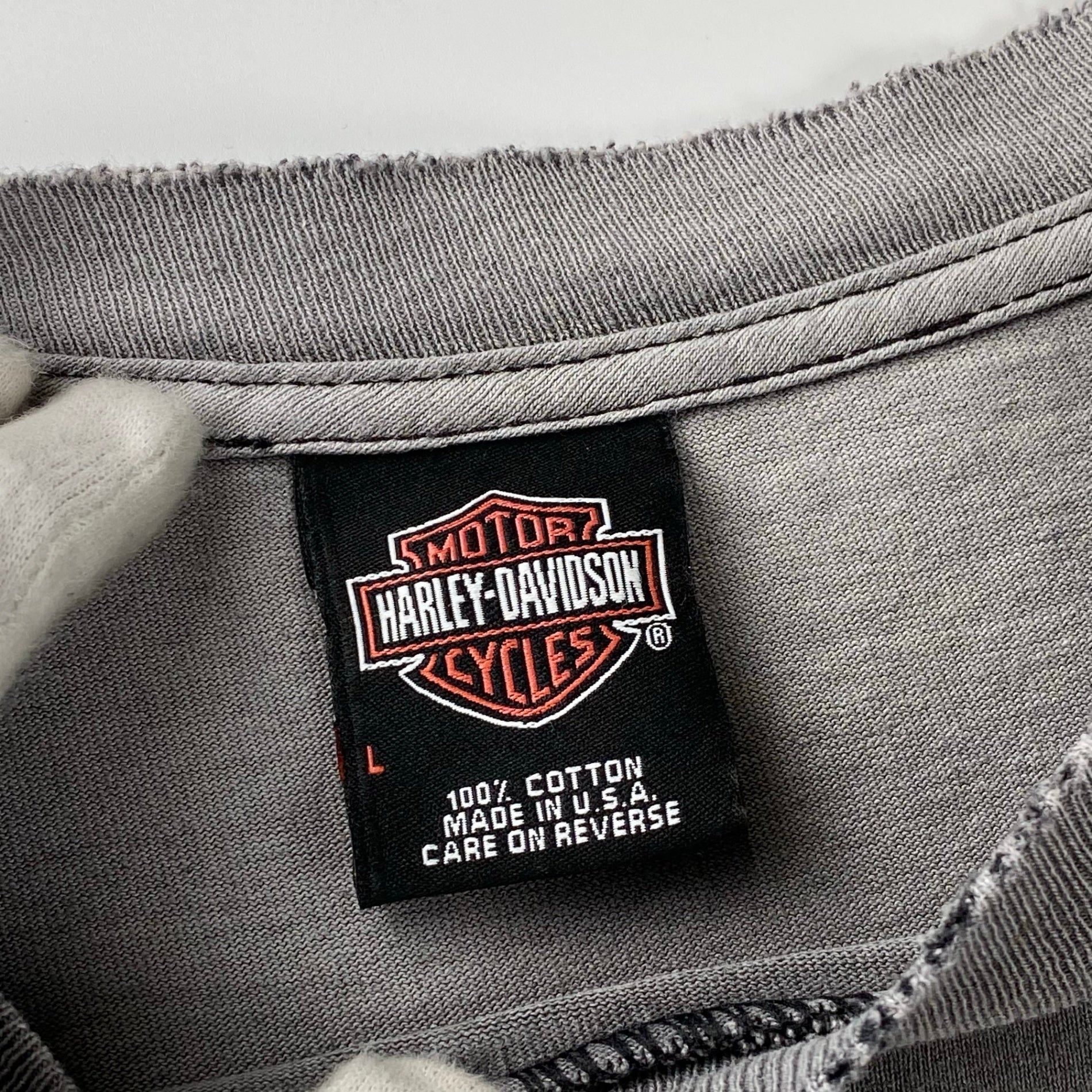 8-90s OLD HARLEY DAVIDSON ハーレーダビッドソン / フェード 両面プリント ヴィンテージ Tシャツ 鬼フェード 襤褸 SIZE：L