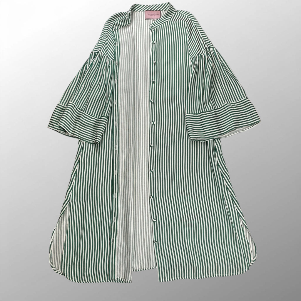 Giovanna Nicolai ジョバンナ ニコライ / ストライプフレアスリーブワンピース ホワイト×グリーン 参考定価：80,000程度 SIZE:40