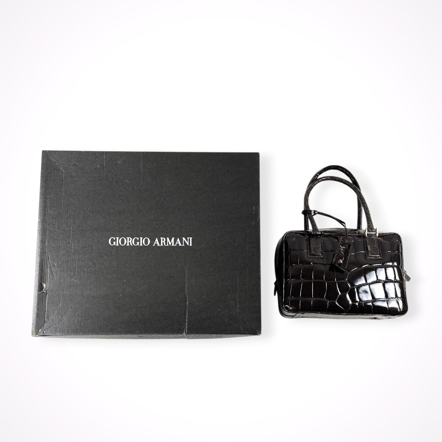 GIORGIO ARMANI / 90-00s ヴィンテージ クロコ型押しハンドバッグ 参考定価：400,000程度