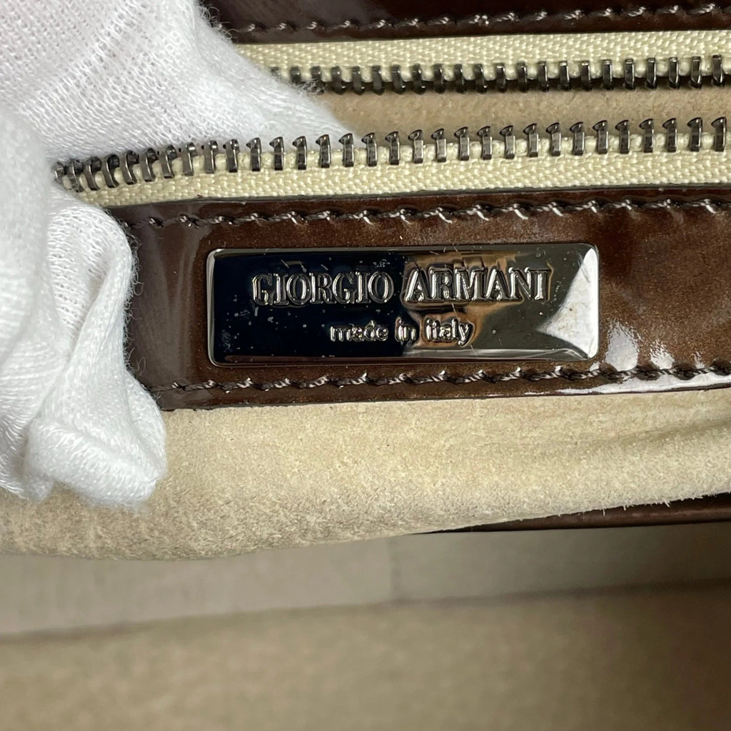 GIORGIO ARMANI ジョルジオ アルマーニ / パテントレザー ギャザードハンドバッグ がま口 YGW559 ブロンズ