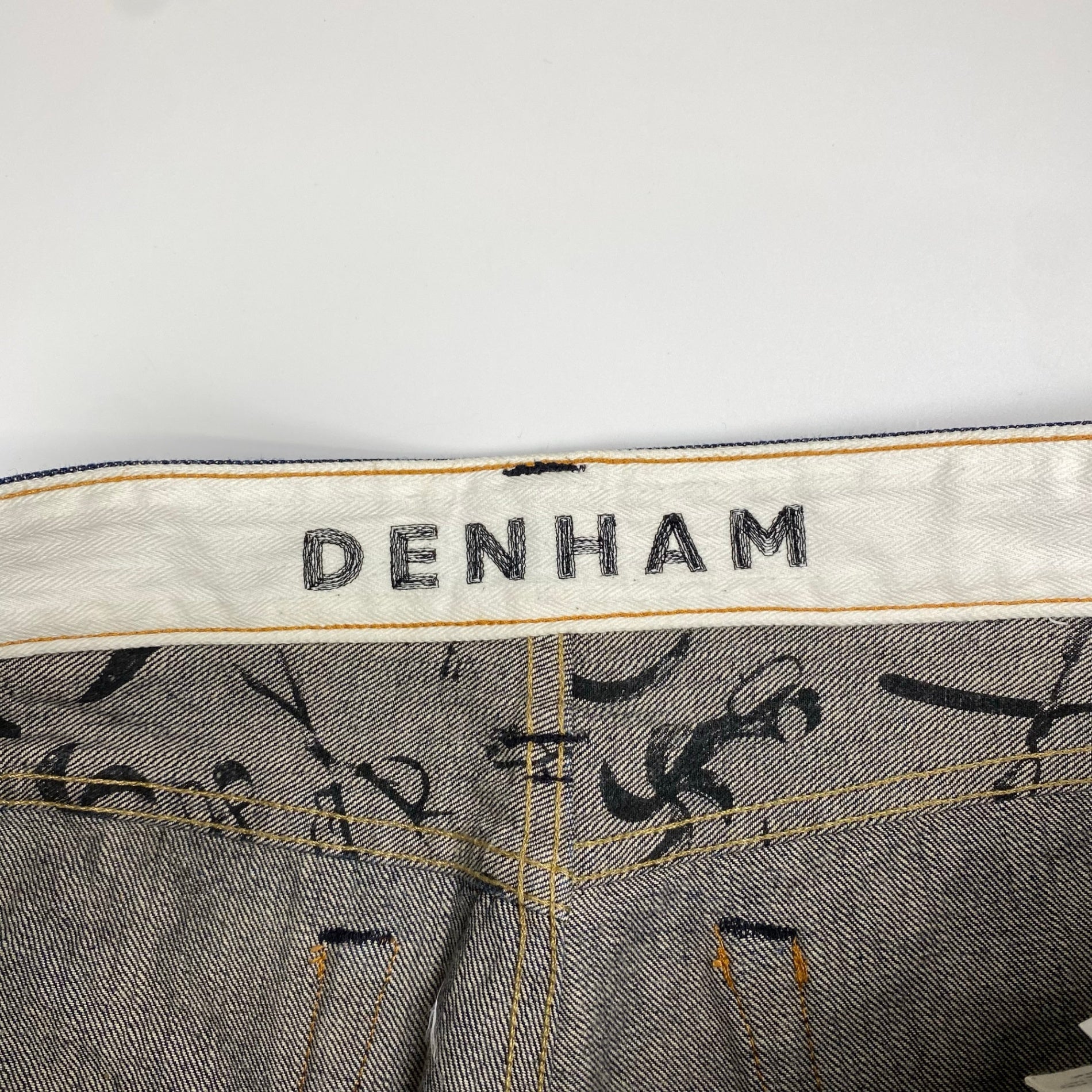DENHAM デンハム / DRILL VJS regular fit denim pant デニムパンツ セルビッジ レザーパッチ ハサミスレキ 濃紺  SIZE:W34