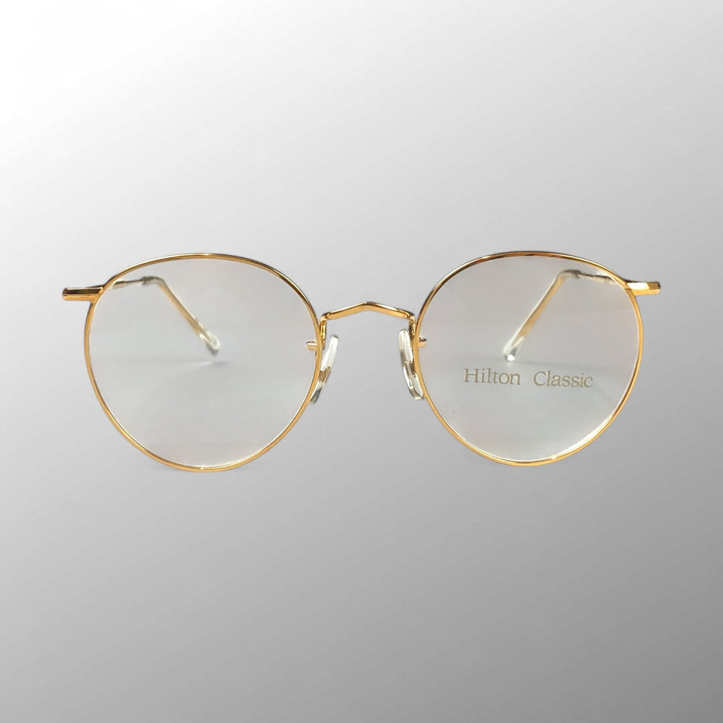 【70年代 デッドストック】 Hilton Classic ヒルトン クラシック / PANTO パント型 アイウェア 伊達メガネ デモレンズ入 K14 ロールドゴールド SIZE:49-20 111
