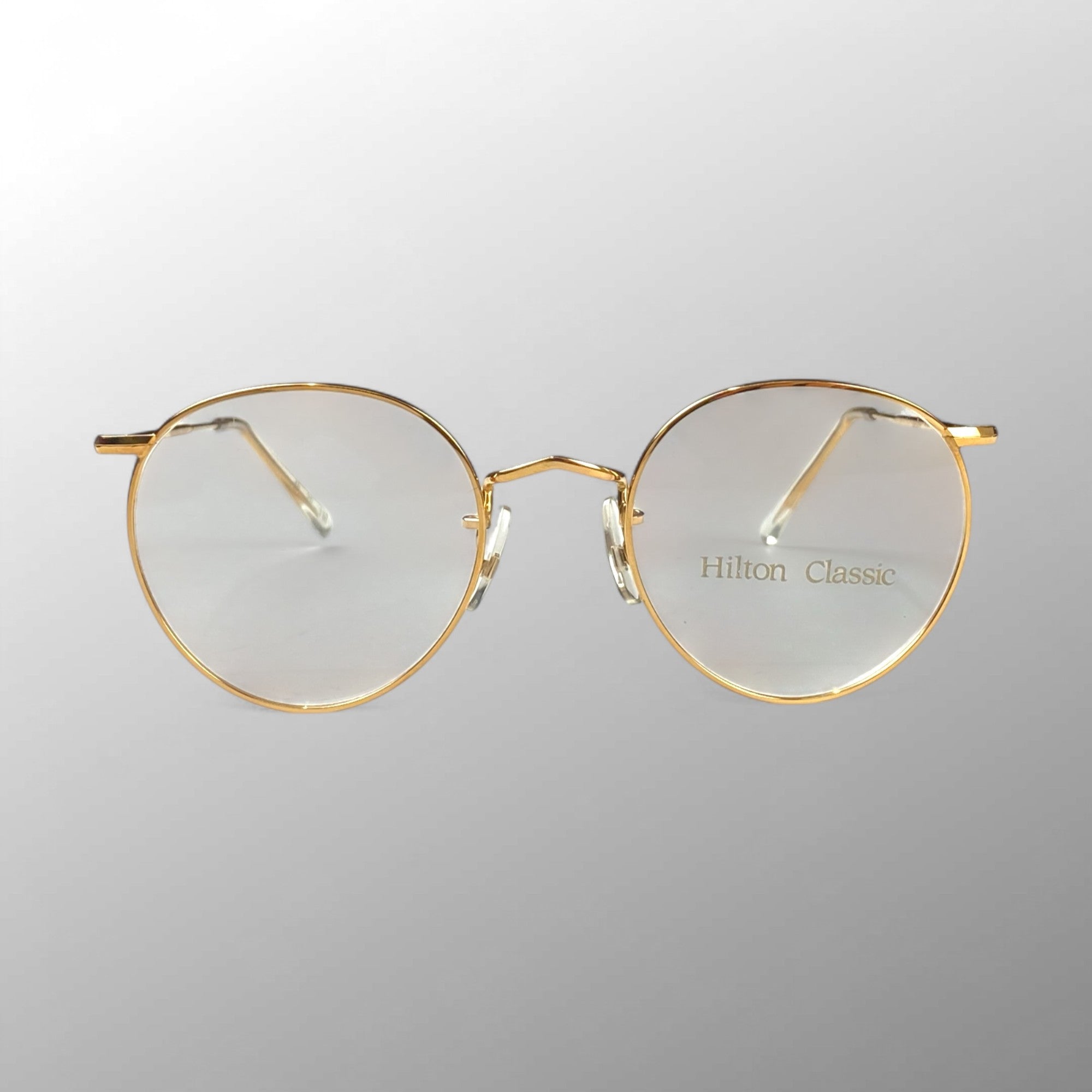 【70年代 デッドストック】 Hilton Classic ヒルトン クラシック / PANTO パント型 アイウェア 伊達メガネ デモレンズ入 K14 ロールドゴールド SIZE:49-20 111