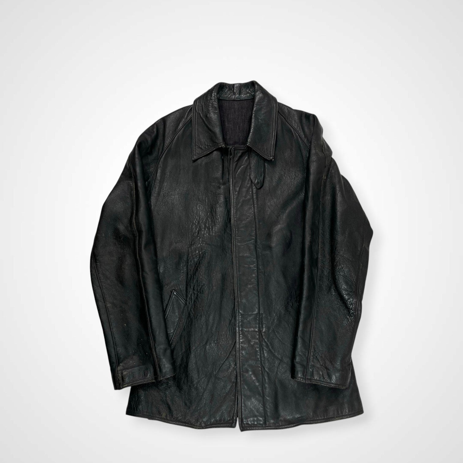 EURO VINTAGE ユーロヴィンテージ / 6-70s フレンチレザーカーコート ステアハイド デニム裏地 SIZE:M程度