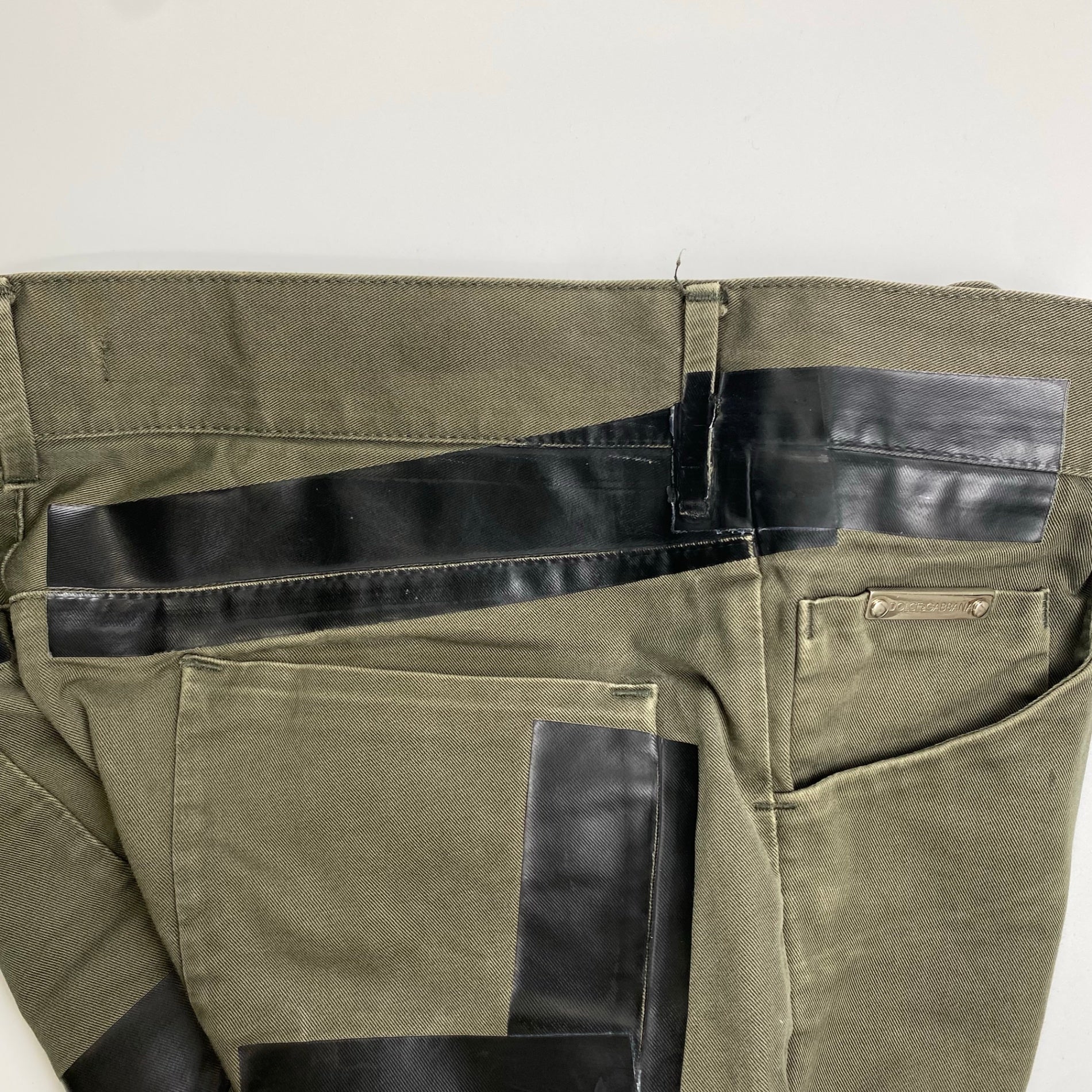 90s DOLCE＆GABBANA ドルチェアンドガッバーナ / テープデザイン パンツ カーキ×ブラック SIZE:46・12SLIM(M程度)