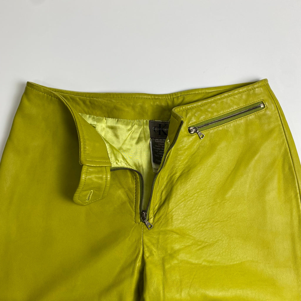 90s ck CALVIN KLEIN カルバンクライン / ヴィンテージ ラムレザーパンツ ピスタチオカラー SIZE：2