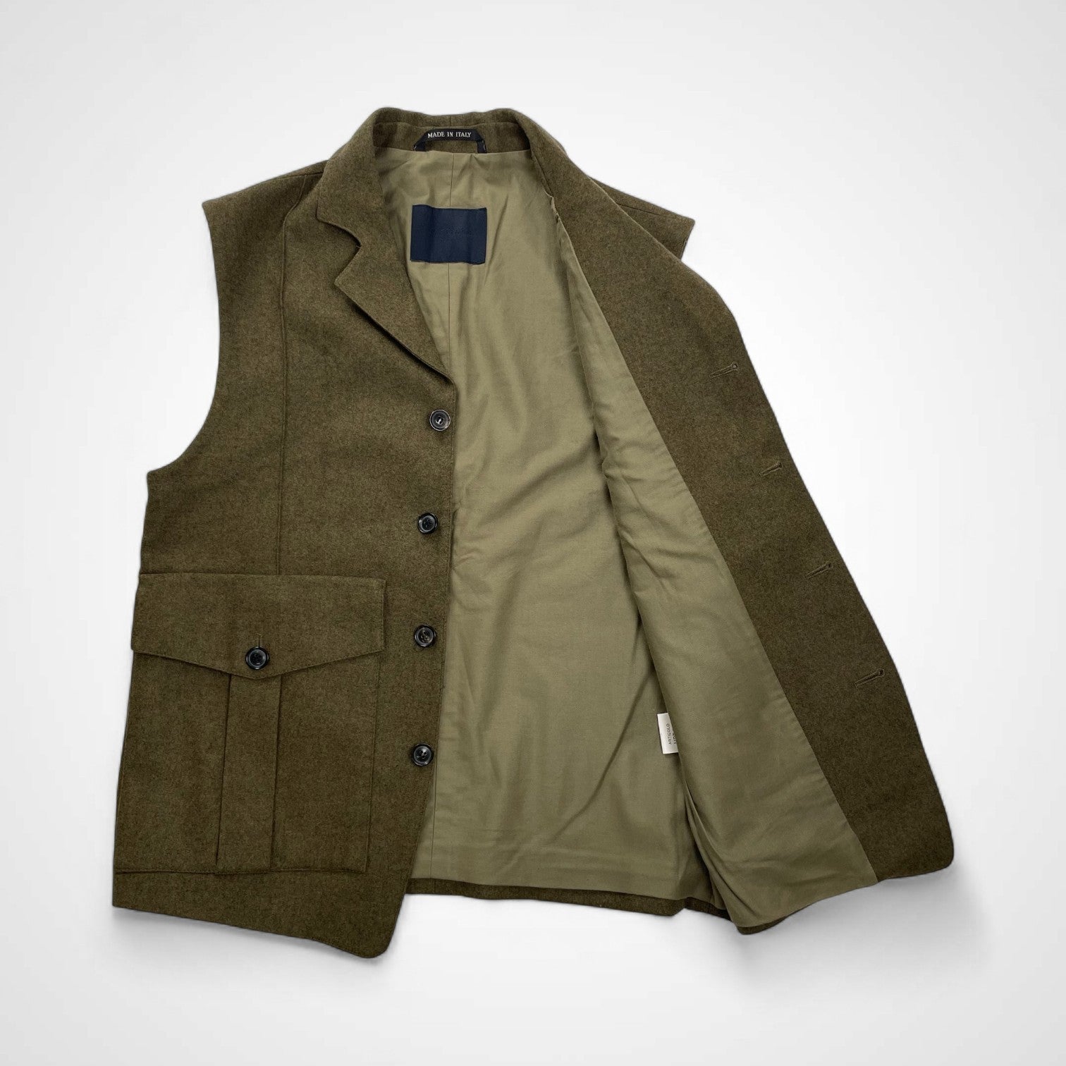 UMIT BENAN ウミットベナン / 強縮ウールサファリベスト カーキ イタリア製 参考定価：50,000程度 SIZE：46