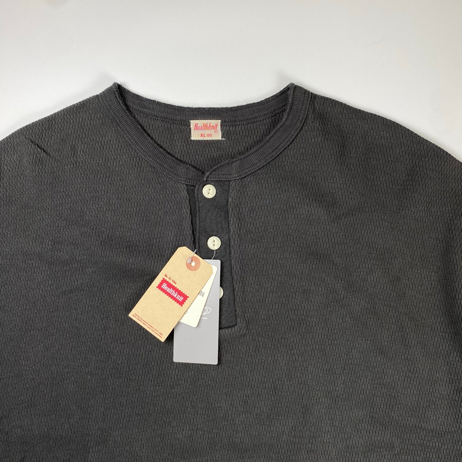 【タグ付】 Healthknit ヘルスニット × BEAMS PLUS ビームスプラス / 別注 Honeycomb Thermal Henry Neck T-shirt ヘンリーネック カットソー 参考定価：7,000+tax SIZE:XL