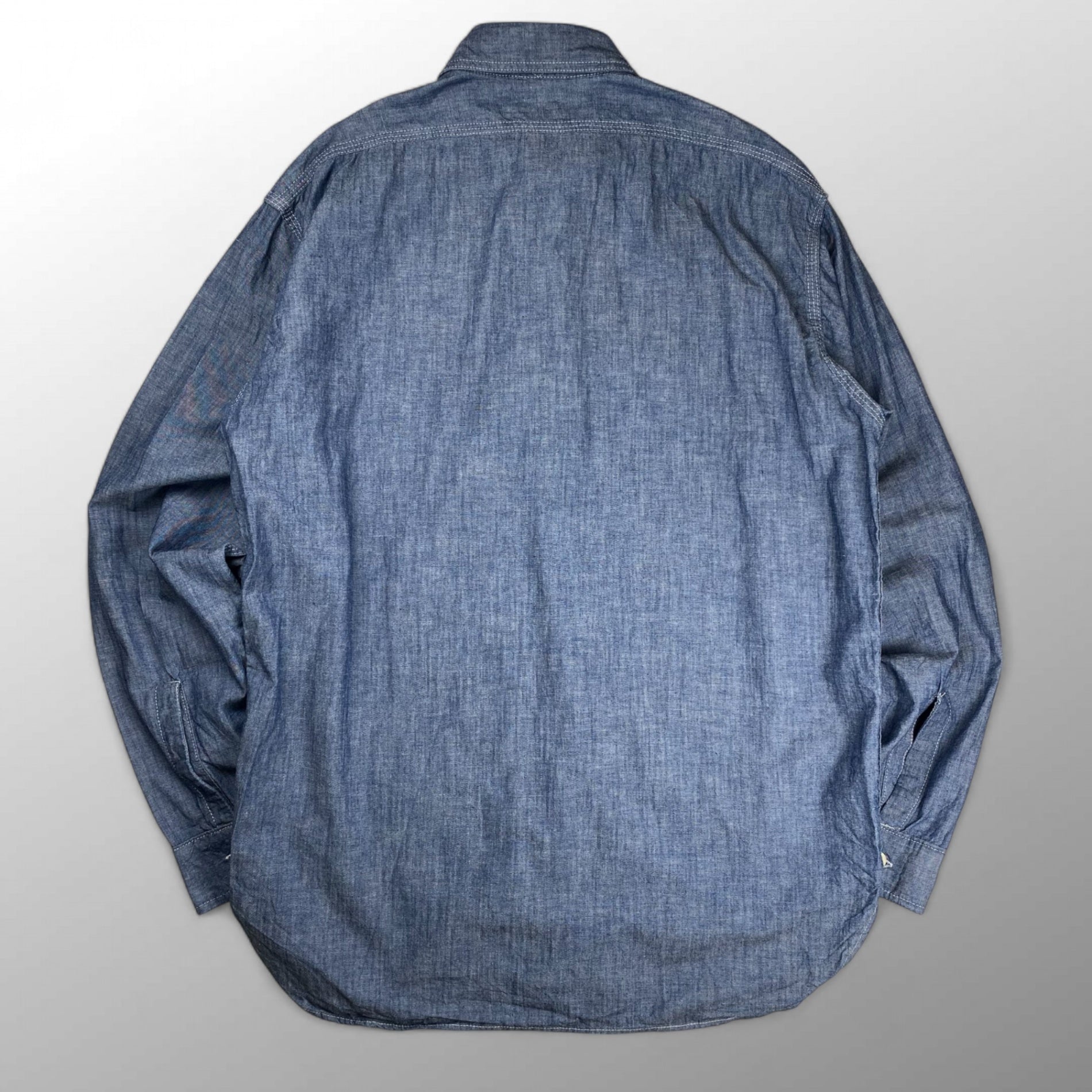 【極美品・タグ付】 KENNETH FIELD ケネスフィールド / CIGAR SHIRT シャンブレー トリプルステッチ チンストラップ マチ付 USA製 SIZE：L