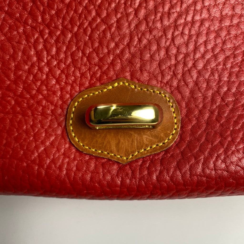 DOONEY＆BOURKE ドゥーニーアンドバーク / ワンハンドル ハンドバッグ シボ革 レザー レッド×ブラウン ユニセックス