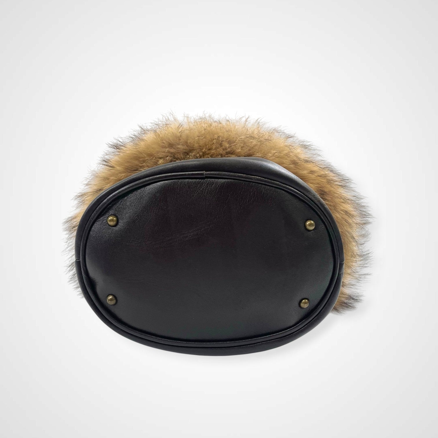 Leilian レリアン / レザー×ファーバケツバッグ ブラウン