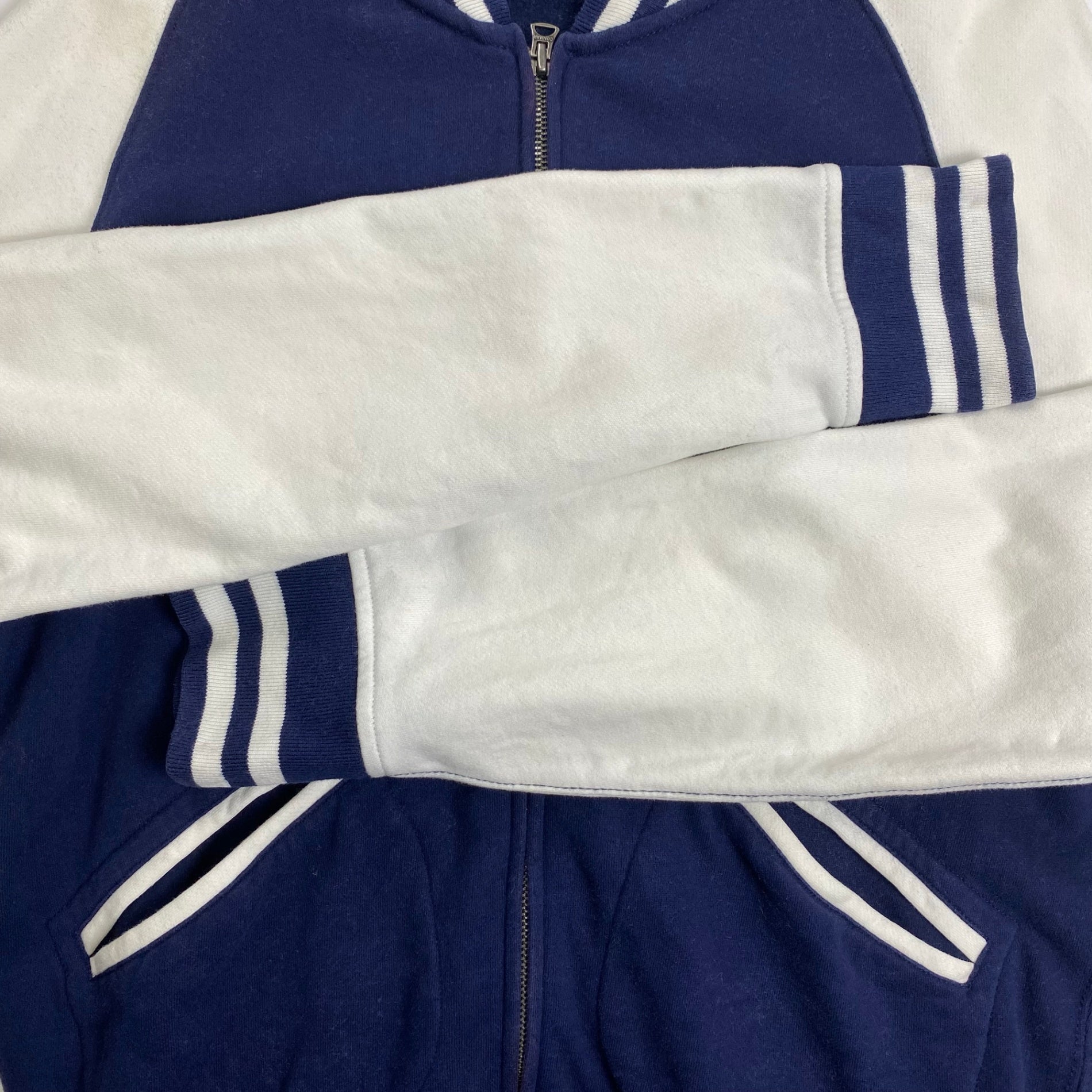 Polo by Ralph Lauren ポロ バイ ラルフローレン / 90s ジップアップスタジャン スウェットジャケット ネイビー×ホワイト CONMARジップ SIZE:S