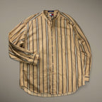 90s OLD TOMMY HILFIGER トミーヒルフィガー / ストライプ  ビッグシルエットシャツ ノーカラー バンドカラー エンブレム  SIZE：L（XXL程度）