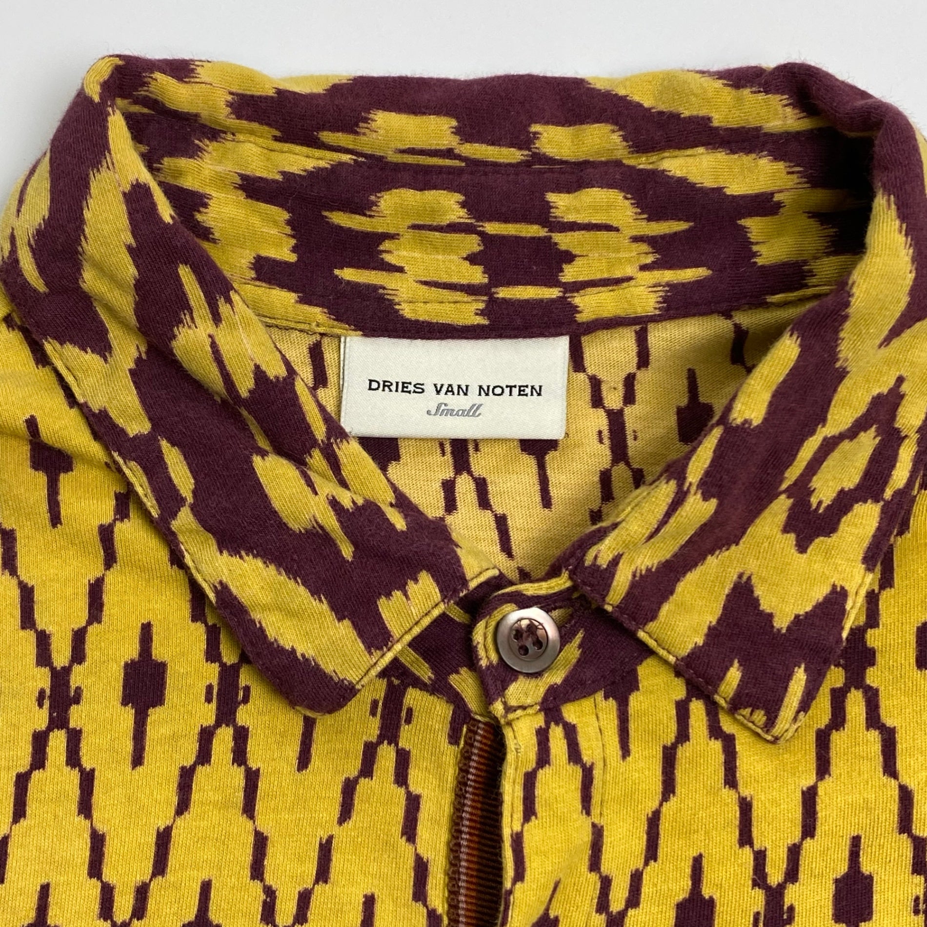 10SS DRIES VAN NOTEN ドリスヴァンノッテン / 総柄 コットンポロシャツ イエロー×パープル SIZE：S