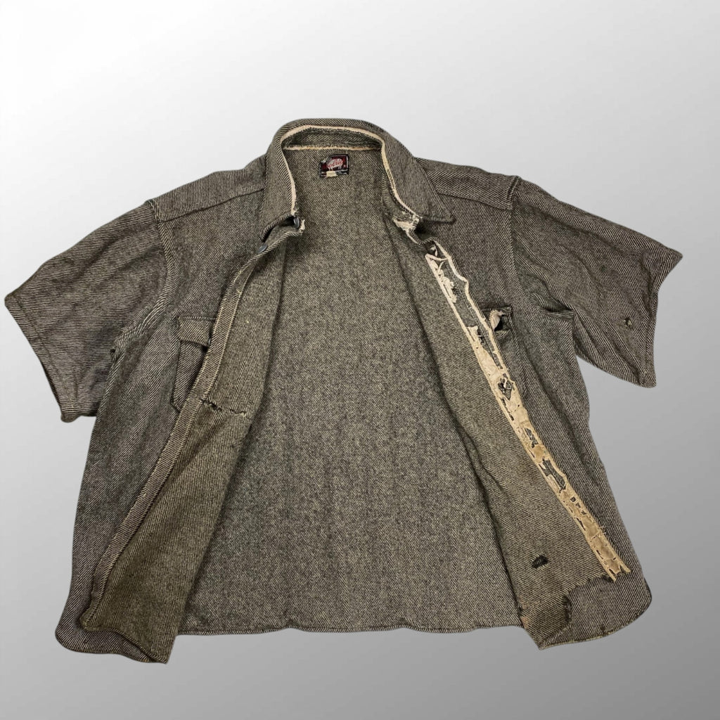 50s初期 VINTAGE Woolrich ヴィンテージ ウールリッチ / 襤褸 ボロ 半袖 ネルシャツ ブラック SIZE:L程度
