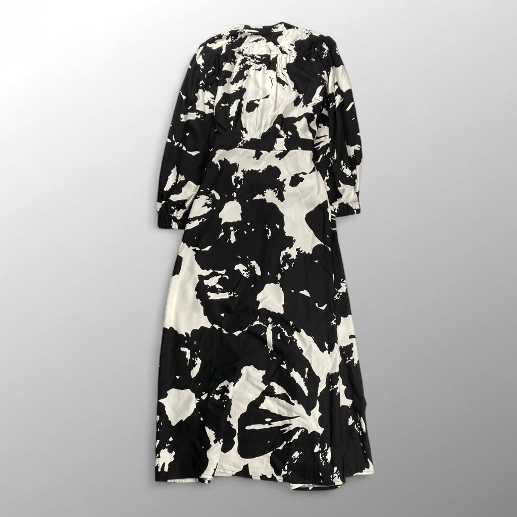 LIVIANA CONTI リビアナ コンティ / 総柄カシュクールワンピース ホワイト×ブラック 参考定価：45,000程度 SIZE:38