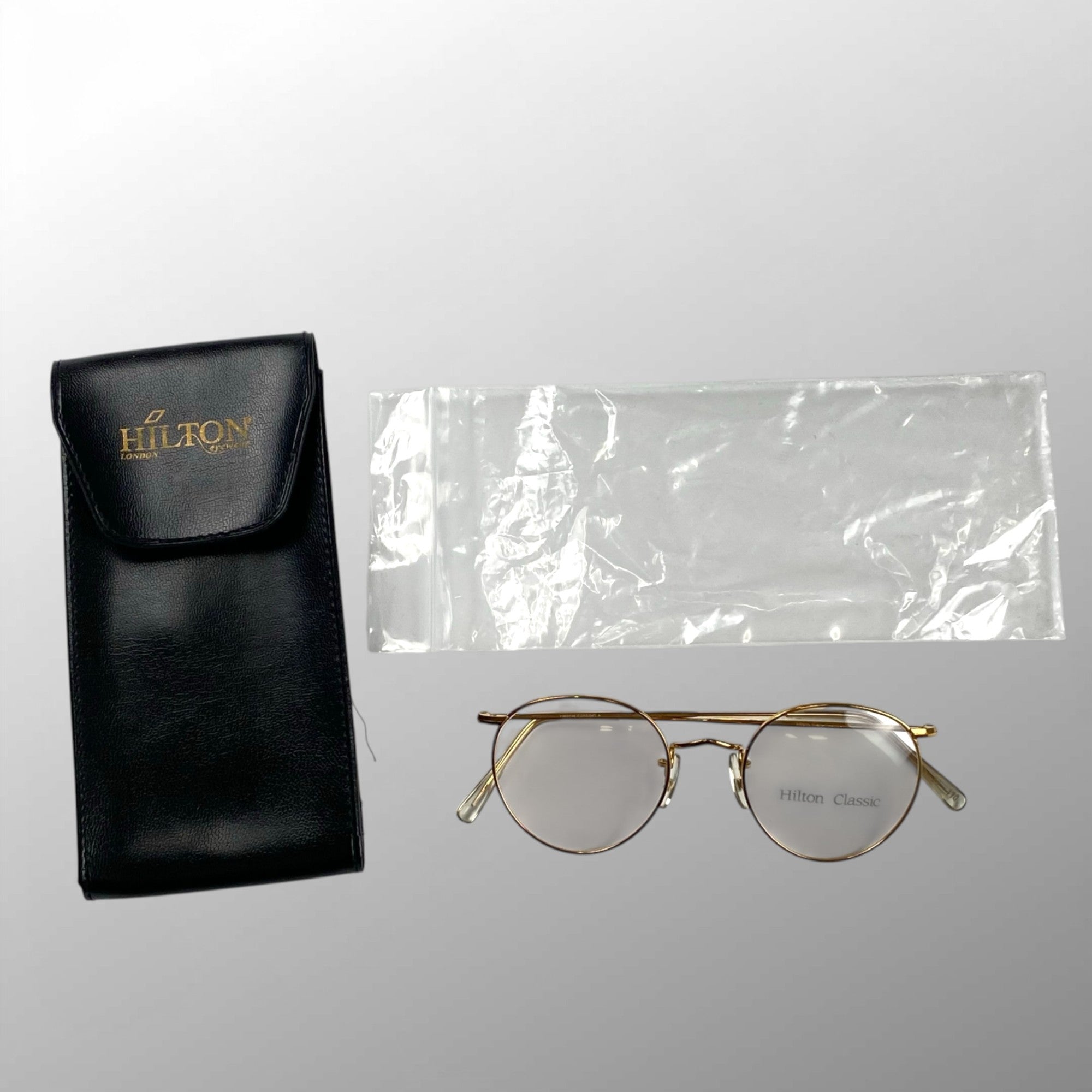 【70年代 デッドストック】 Hilton Classic ヒルトン クラシック / PANTO パント型 アイウェア 伊達メガネ デモレンズ入 K14 ロールドゴールド SIZE:49-20 111