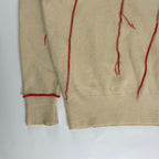 papas パパス /VINTAGE シームデザインラムウールニット オフホワイト×レッド SIZE：FREE