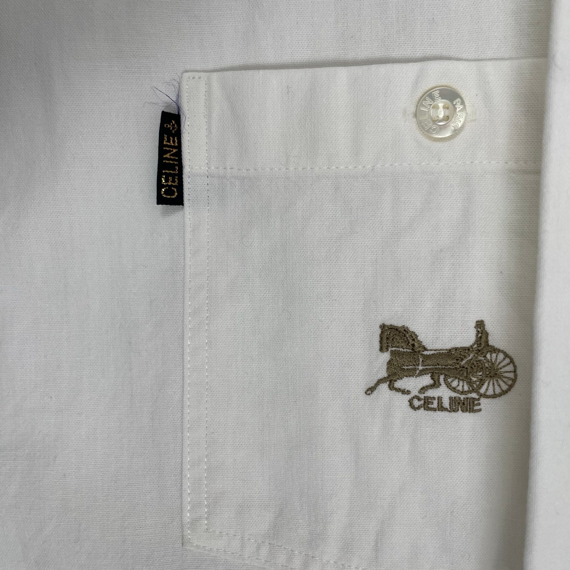 CELINE セリーヌ / 馬車刺繍ヴィンテージコットンシャツ ホワイト SIZE