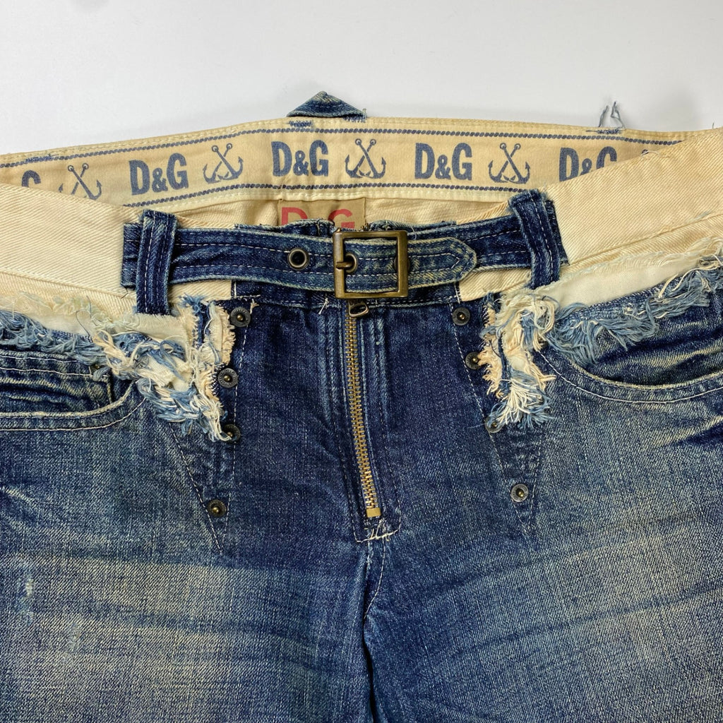 【00sスペシャル】 D&G  DOLCE&GABBANA / ギミック ダブルウエスト デニムパンツ ベルト グランジ Y2K SIZE:W84cm