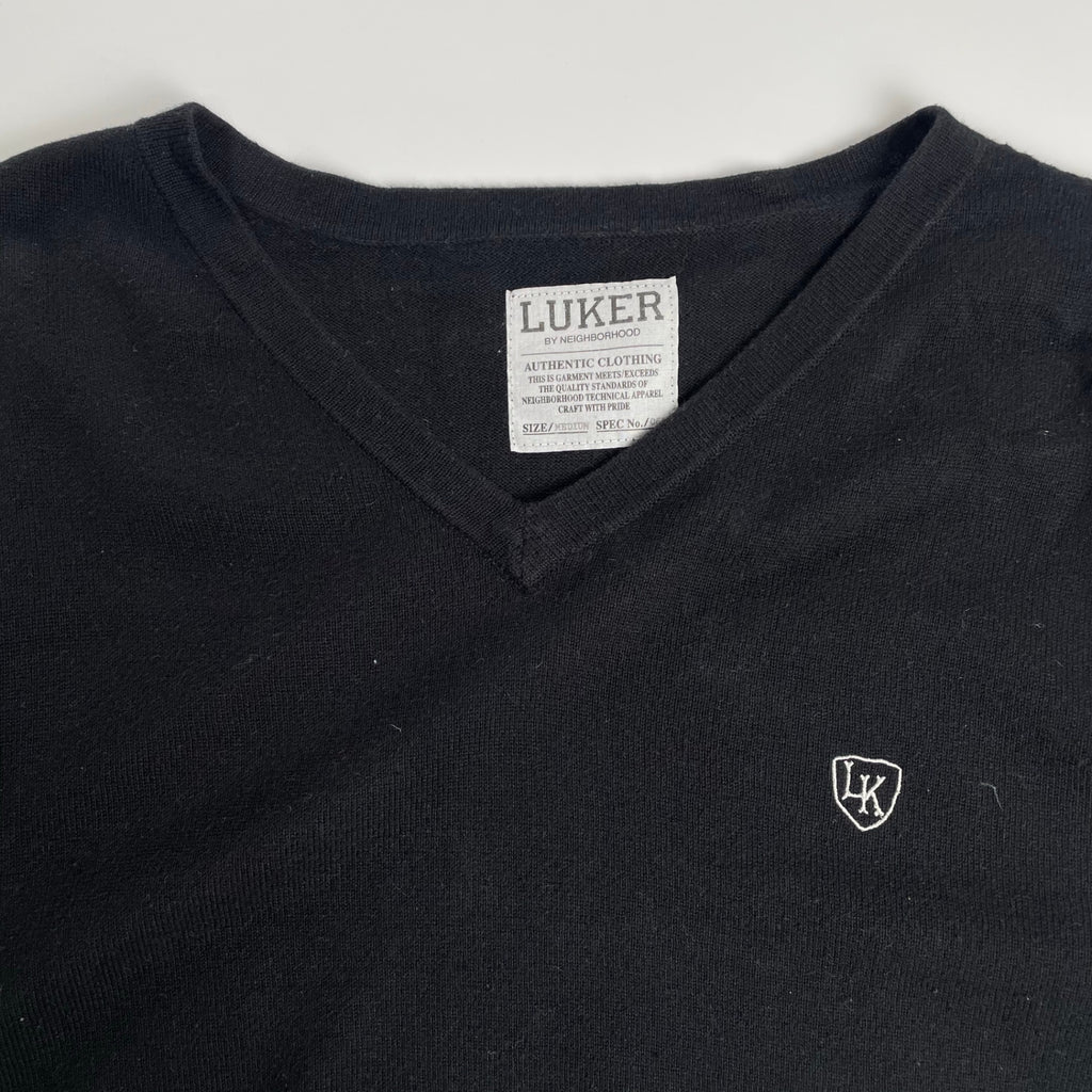 LUKER by NEIGHBORHOOD ルーカー バイ ネイバーフッド / Vネック チェッカーフラッグ柄ニット ブラック SIZE：M