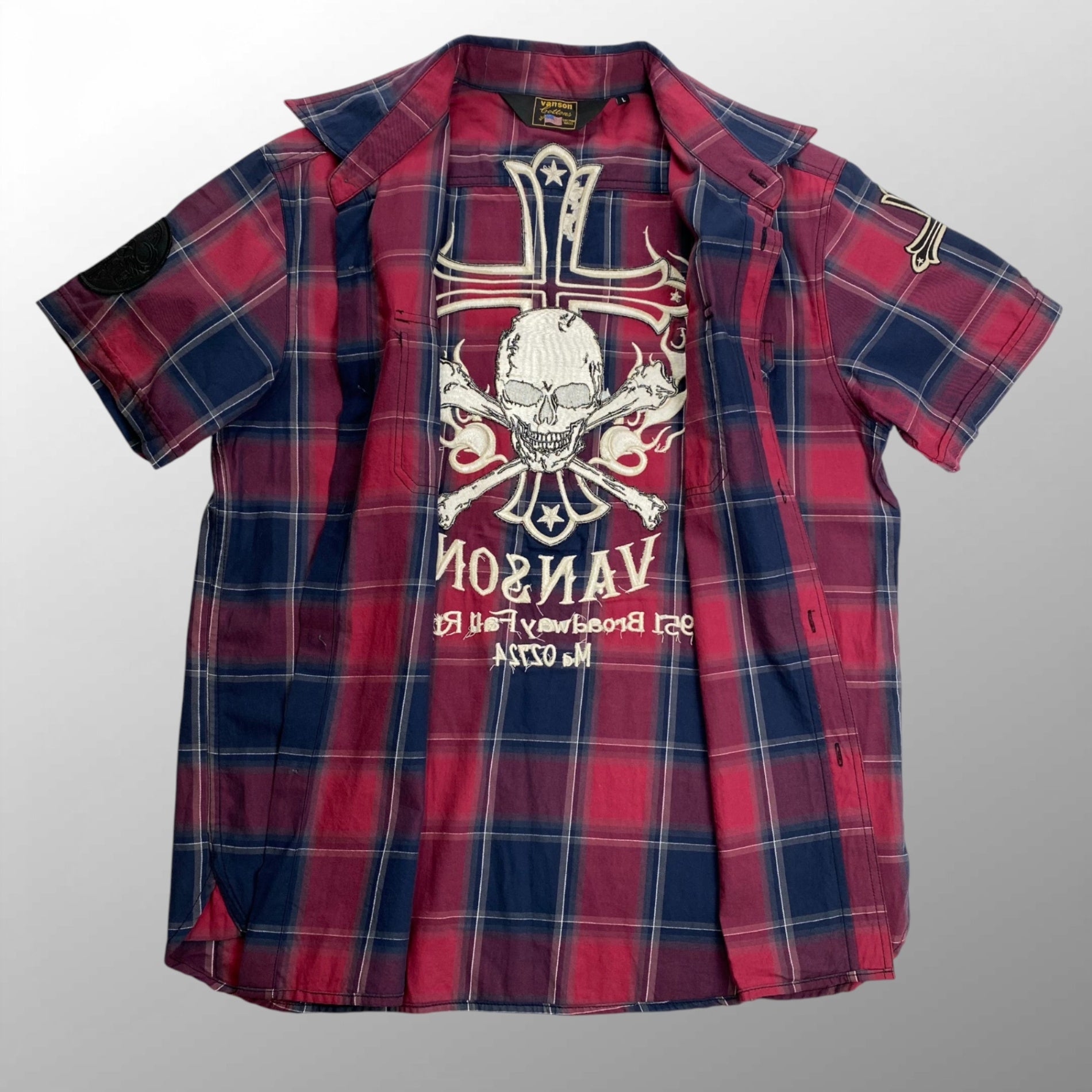 vanson ヴァンソン / スカル＆クロス チェックシャツ SIZE:L