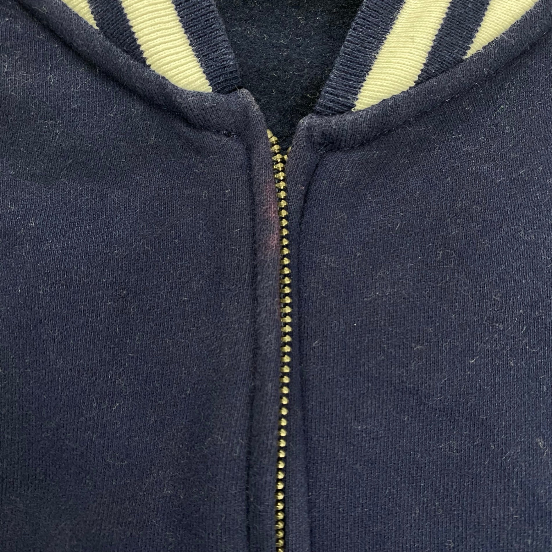 Polo by Ralph Lauren ポロ バイ ラルフローレン / 90s ジップアップスタジャン スウェットジャケット ネイビー×ホワイト CONMARジップ SIZE:S