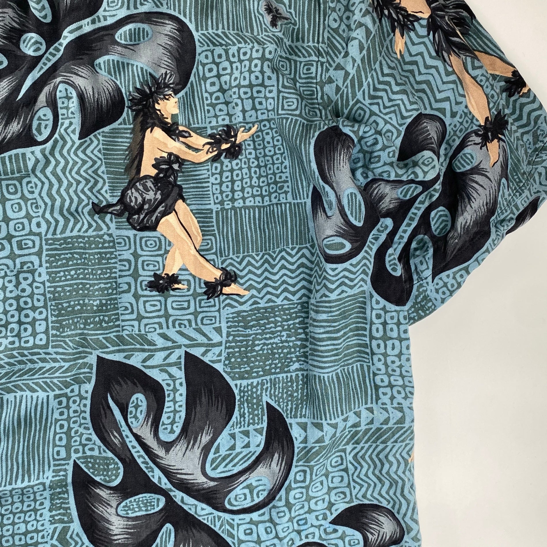 Hilo Hattie / シルク100％ アロハシャツ フラガール モンステラ SIZE：S（L程度）