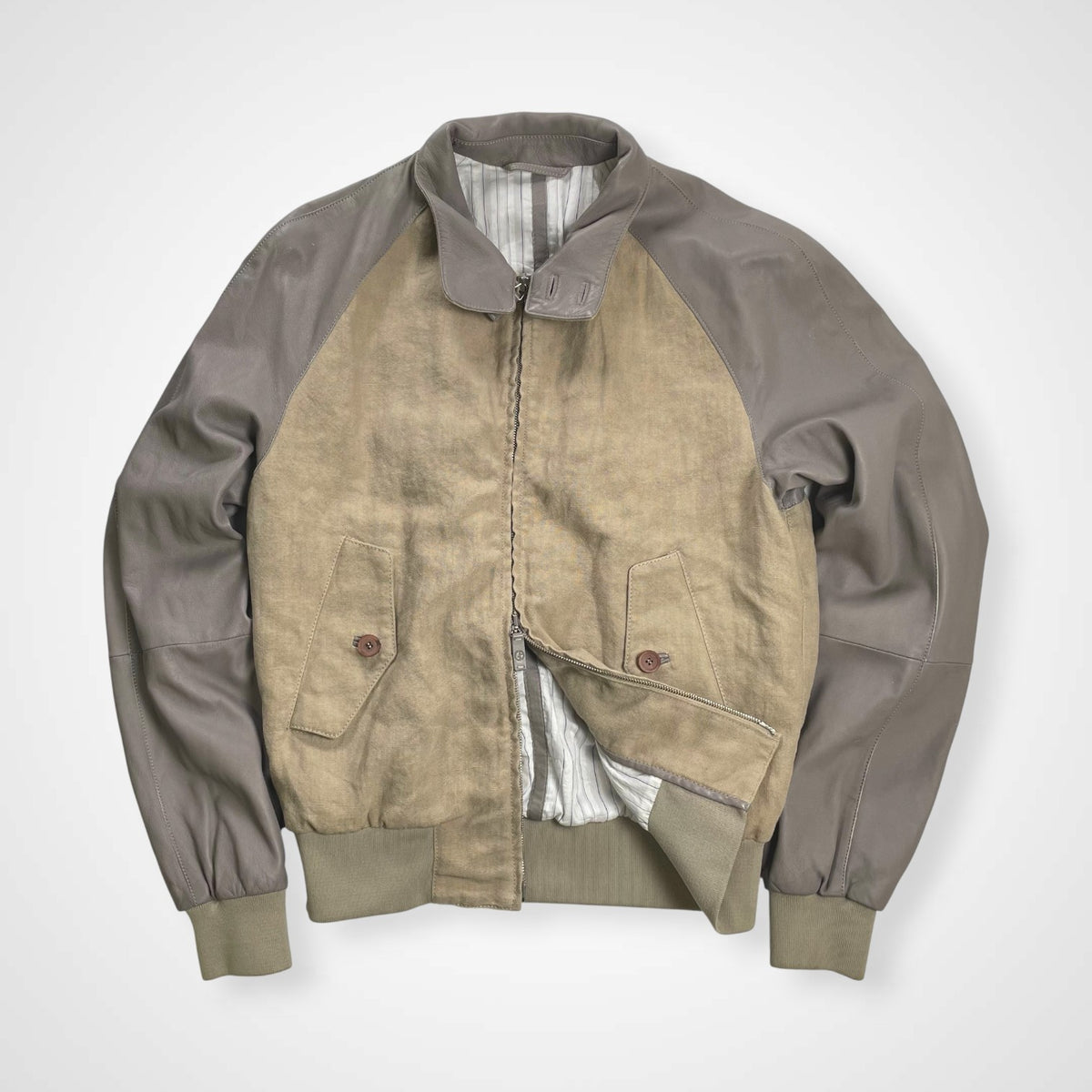 GIORGIO ARMANI ジョルジオ アルマーニ / ラムレザー×リネン 異素材MIX ハリントンジャケット ブルゾン G9タイプ 参考定価：300,000程度 SIZE:46