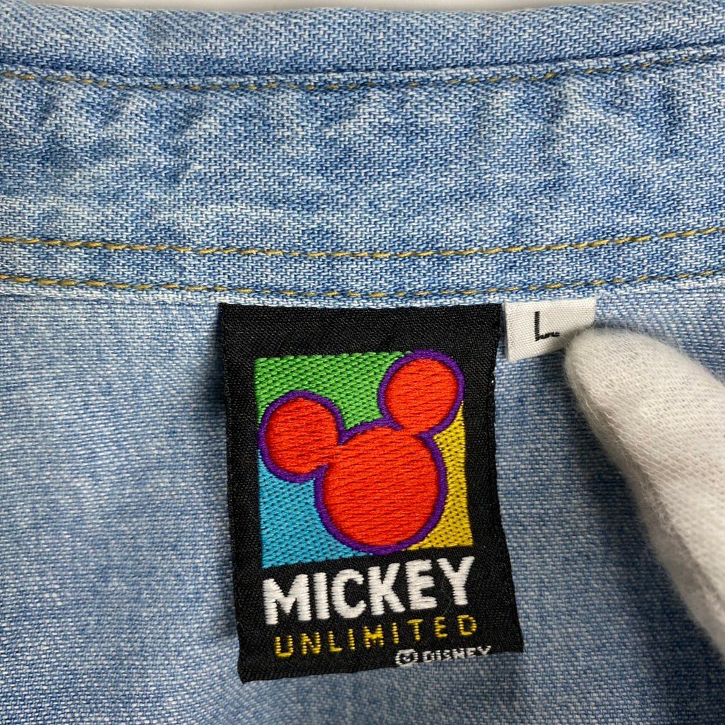 90年代 MICKEY UNLIMITED ディズニー ミッキー / ミッキープリント デニムシャツ ユニセックス SIZE：L
