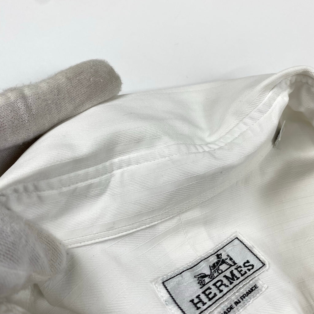 HERMES エルメス / ドビーストライプ シャツ セリエボタン MADE IN FRANCE SIZE:42(L程度)