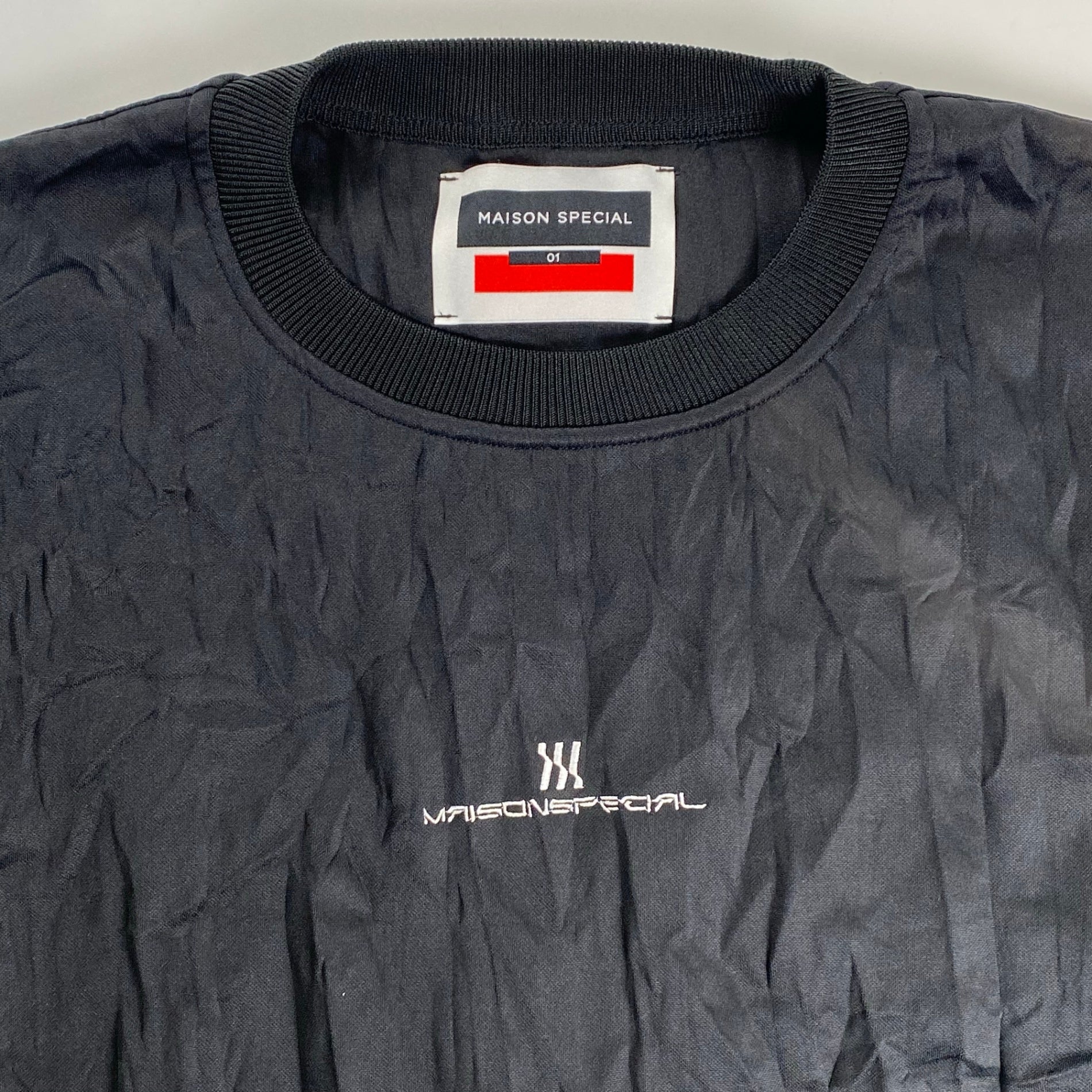 MAISON SPECIAL メゾンスぺシャル / Catch Washer Logo Embroidery Prime-Over Crew Neck T-shirt SIZE：1