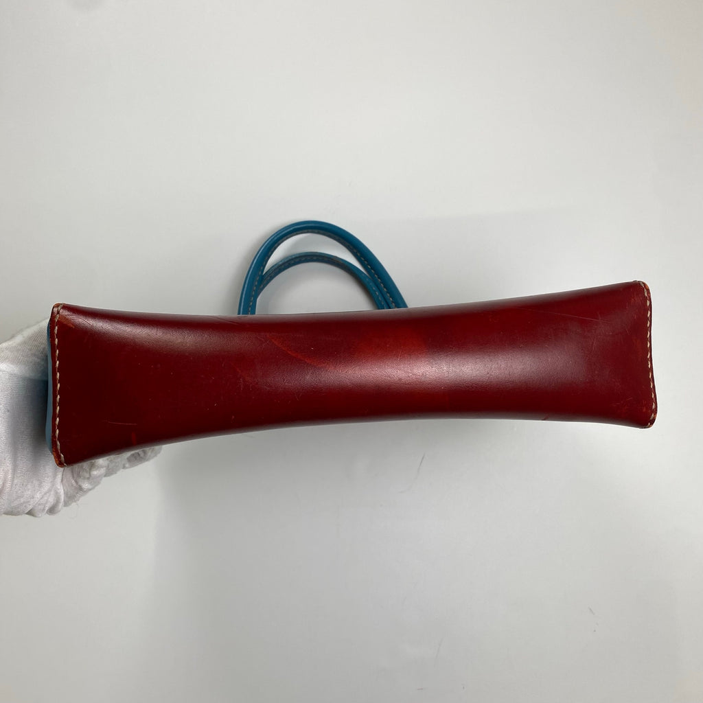 レザークラフト / レザーハンドバッグ バーガンディ×ターコイズブルー