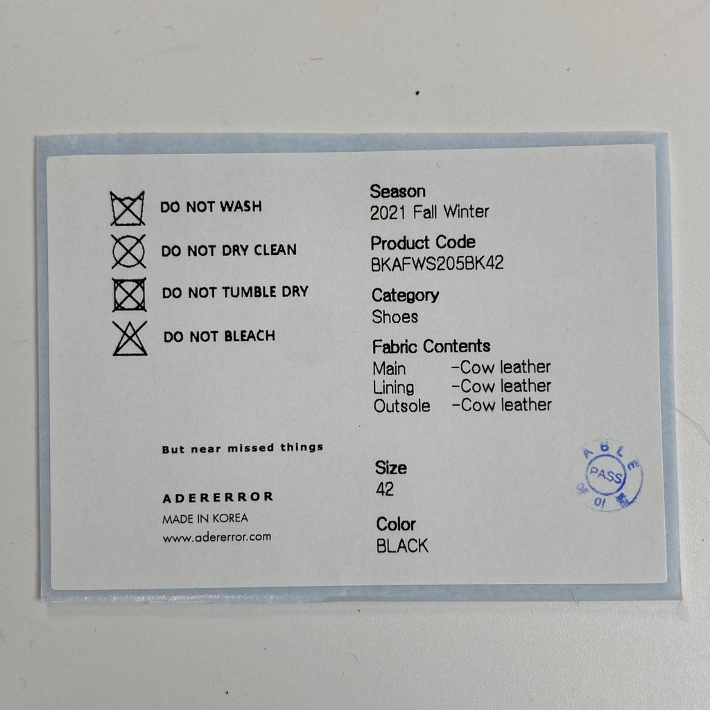 【未使用】 ADERERROR アーダーエラー / Curve DB01 Noir レザーシューズ ブラック SIZE:42(27cm程度)