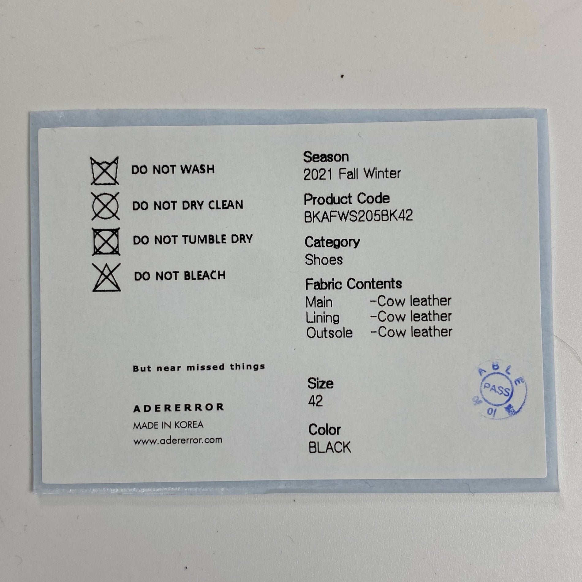 【未使用】 ADERERROR アーダーエラー / Curve DB01 Noir レザーシューズ ブラック SIZE:42(27cm程度)