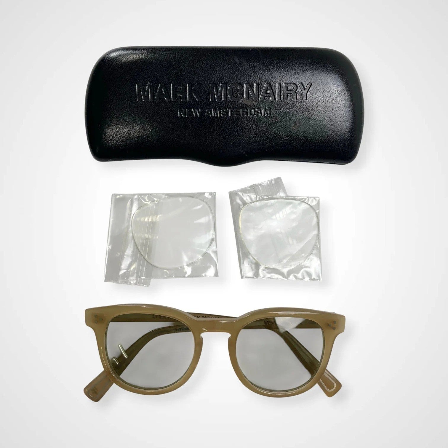 Mark McNairy x GLCO[Garrett Leight] マークマクナリ― ギャレットライト / コラボサングラス ベージュ×ライトグリーン 度なしカラーレンズ入り SIZE:46□23