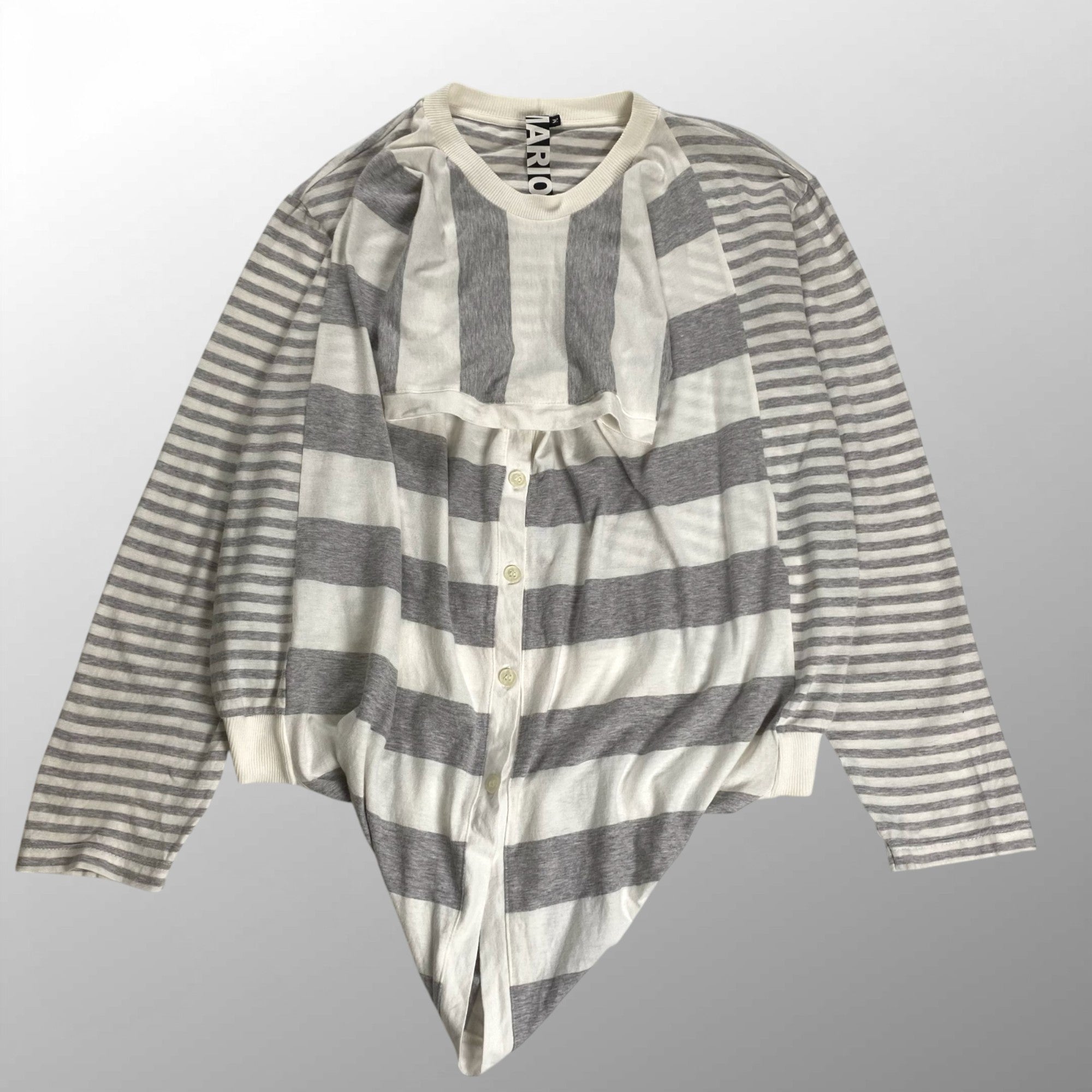 MARIOS マリオス / 変形デザイン ボーダーカットソー ホワイト×ライトグレー イタリアブランド SIZE:M