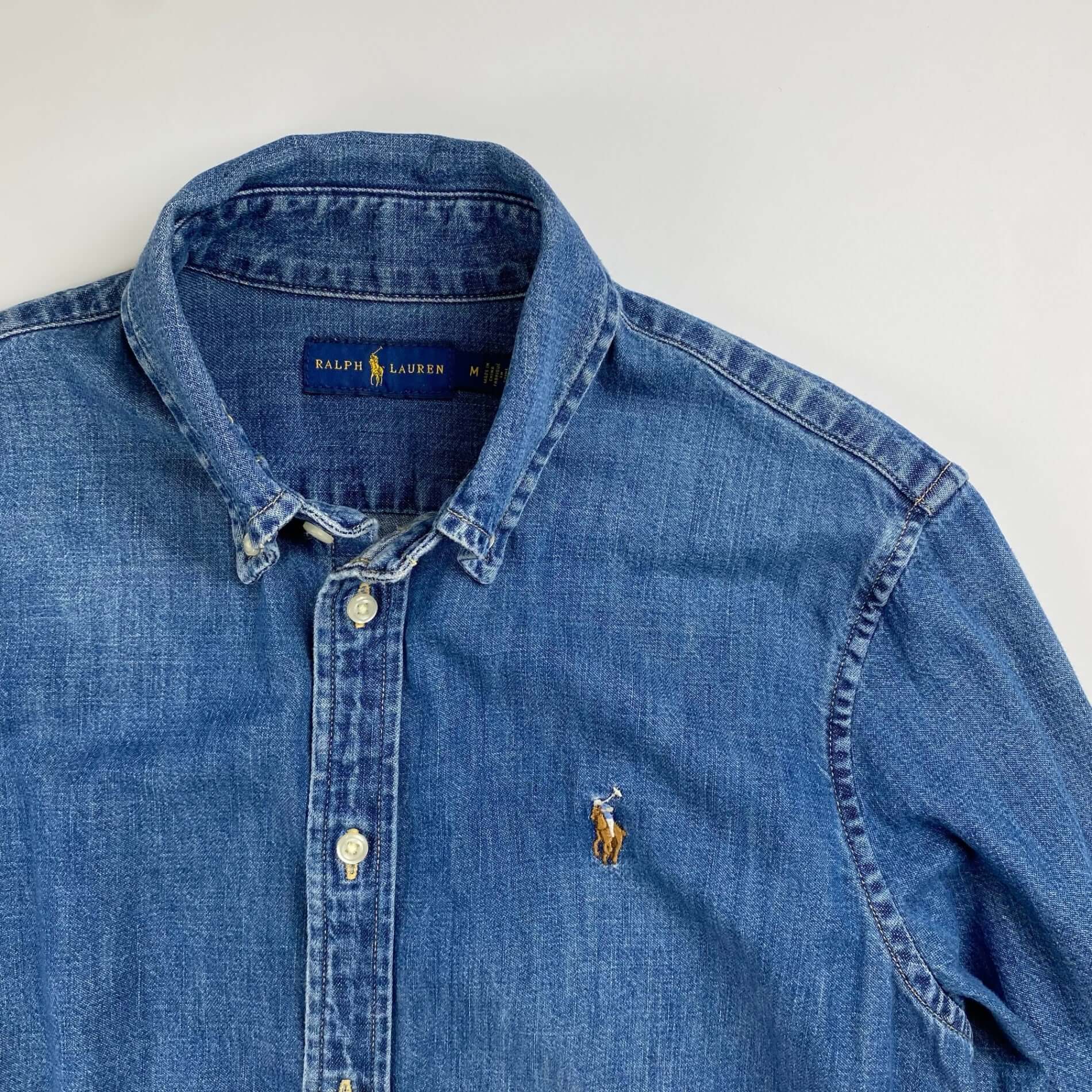 【美品】 RALPH LAUREN ラルフローレン / デニムシャツワンピース ボタンダウン SIZE:M