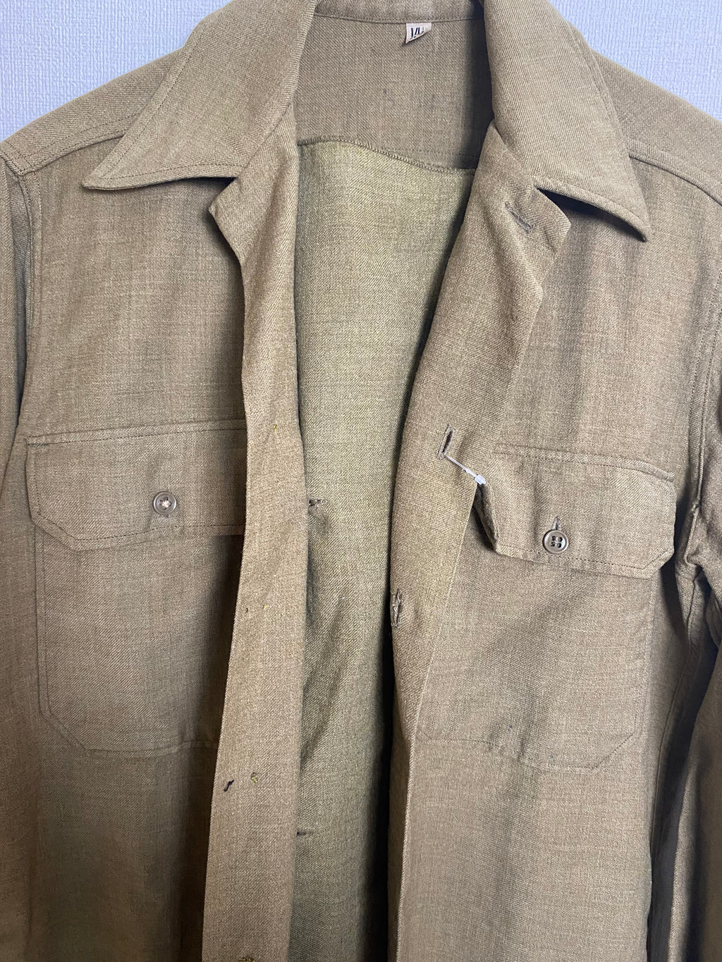 推定40’s US ARMY M-37 マスタード ウール シャツ ガスフラップ付 マチ付