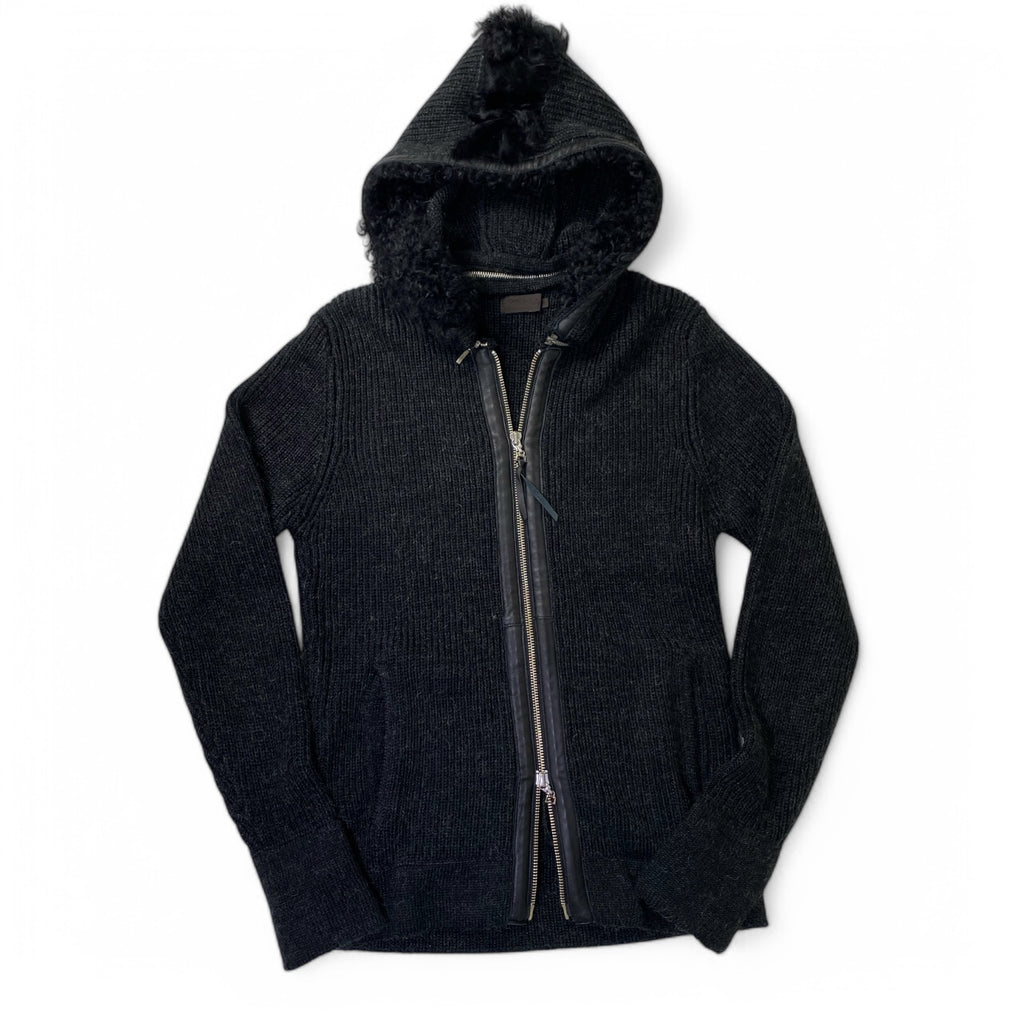 COMME CA DU MODE MEN コムサデモードメン  モヘヤ混ニットパーカー ラムレザー・ラムファー Y2K