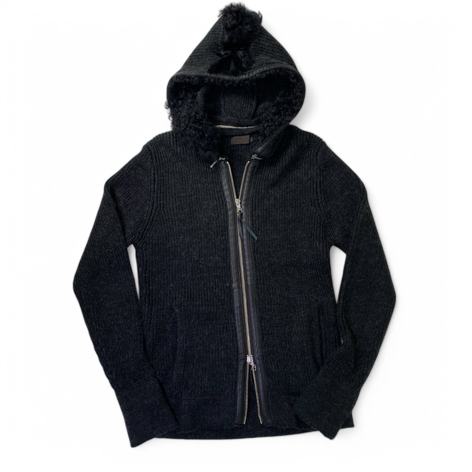 COMME CA DU MODE MEN コムサデモードメン  モヘヤ混ニットパーカー ラムレザー・ラムファー Y2K