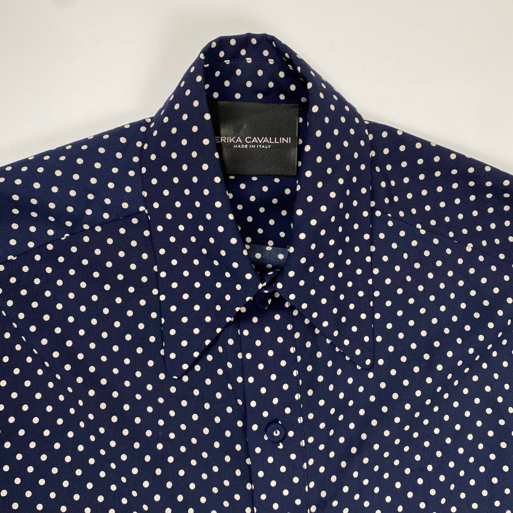 ERIKA CAVALLINI エリカ カヴァリーニ / ドット柄 2WAYシャツワンピース ネイビー 参考定価：50,000程度 SIZE:42