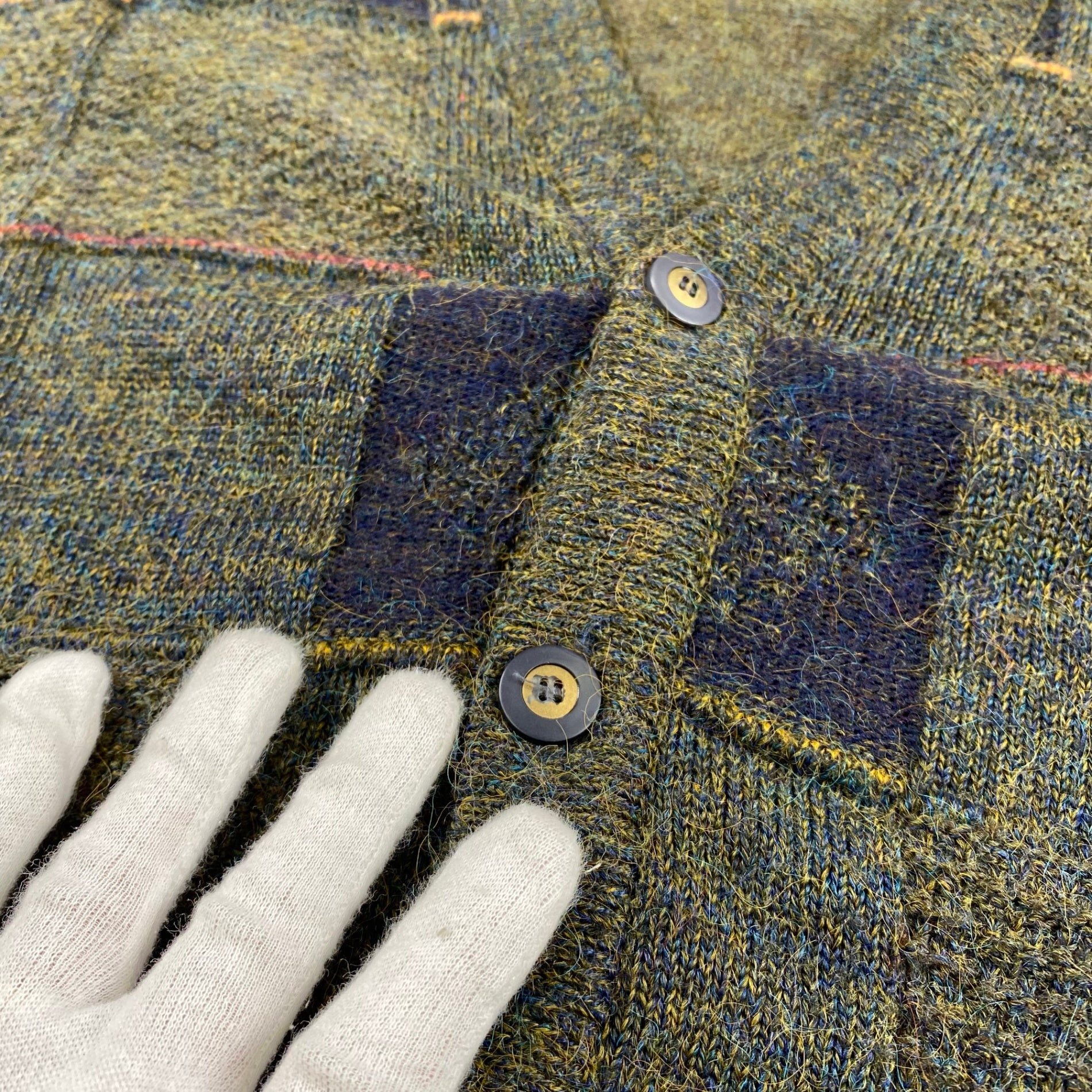 【VINTAGE】 CHAIRMAN チェアマン / フランス製生地 ブロックチェックヴィンテージカーディガン SIZE:XL