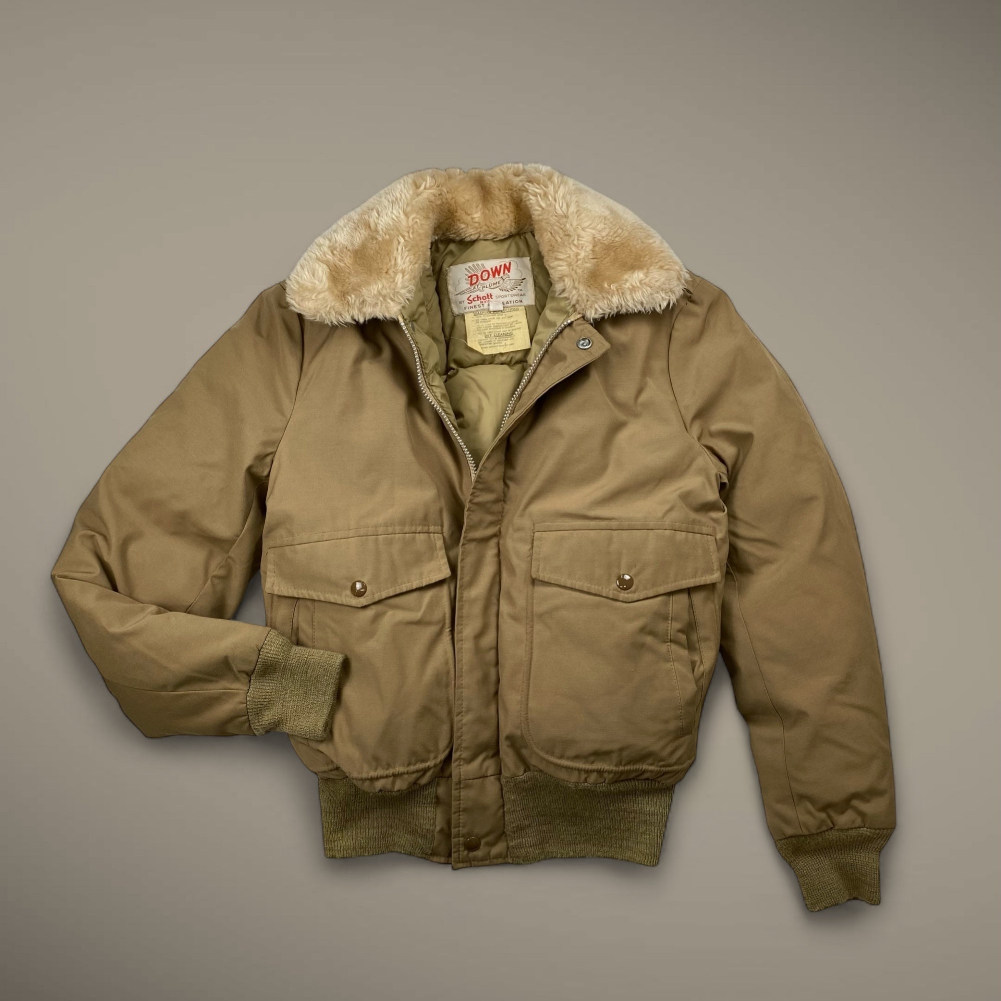 70年代 VINTAGE Schott ショット / ヴィンテージ ダウンジャケット フライトジャケット TALONジップ  ミリタリー SIZE：XS