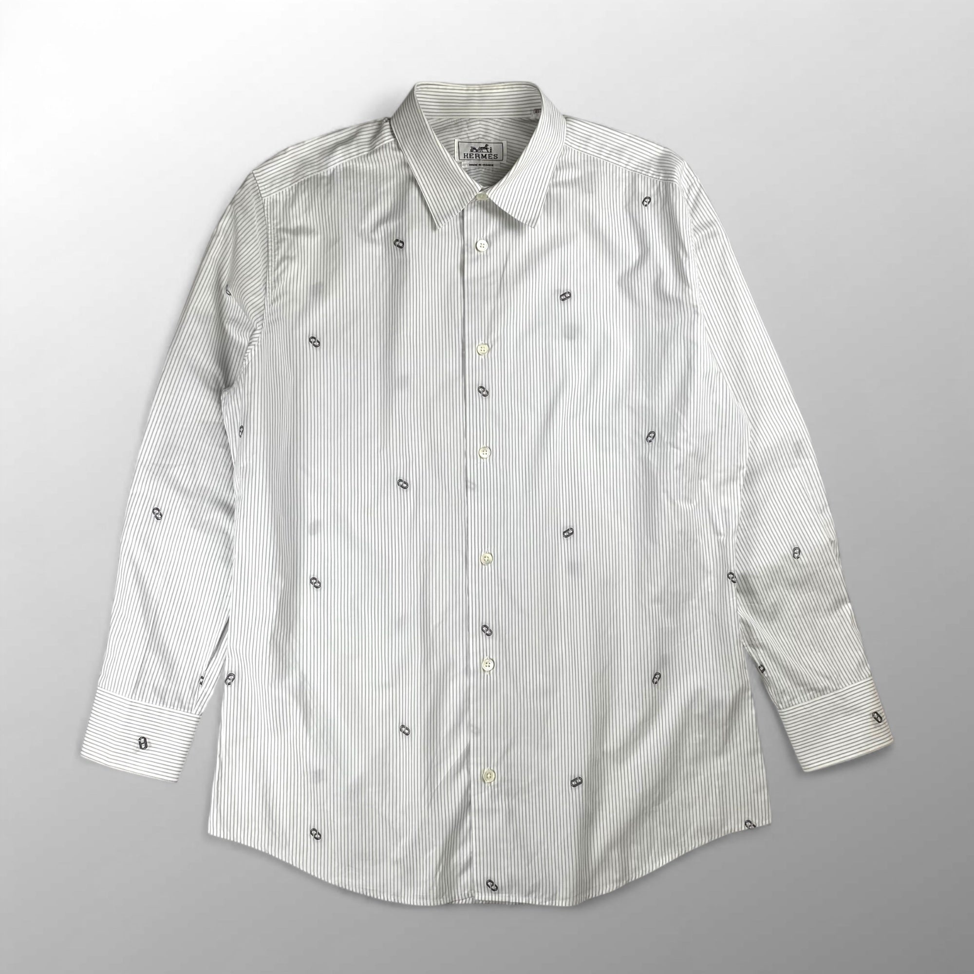 HERMES エルメス / シェーヌダンクル柄 ストライプ シャツ セリエボタン SIZE:40（L程度）