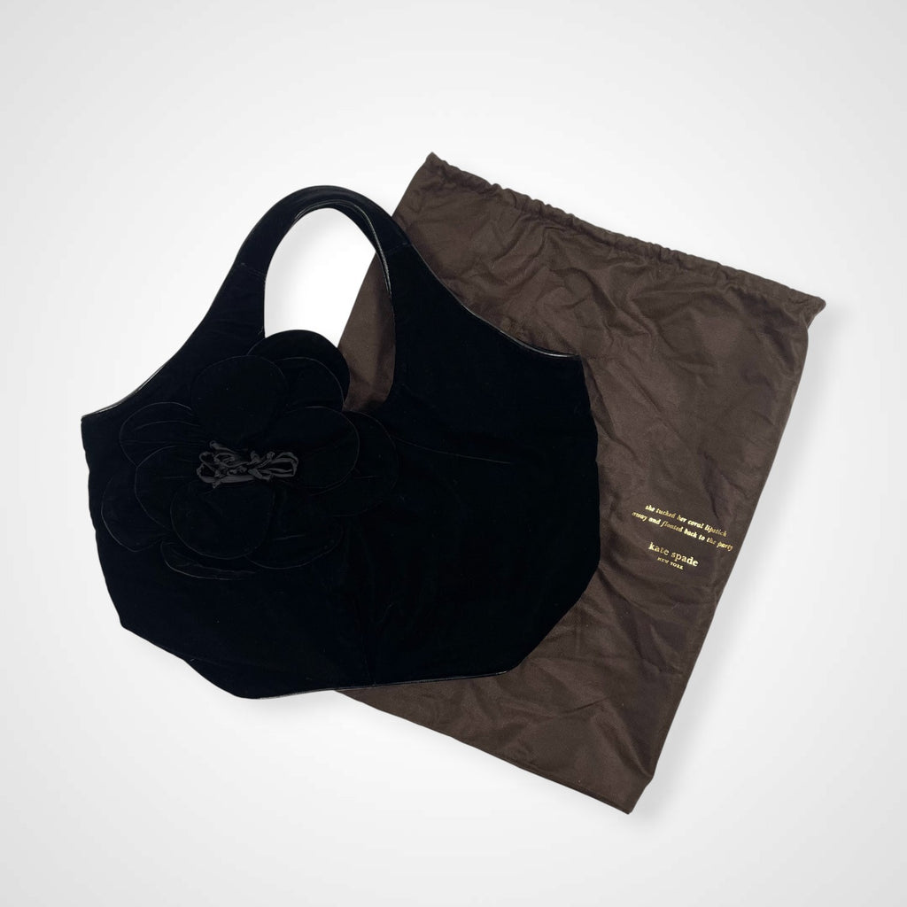 kate spade new york ケイトスペードニューヨーク / ベロアフラワーハンドバッグ ブラック 参考定価：30,000程度