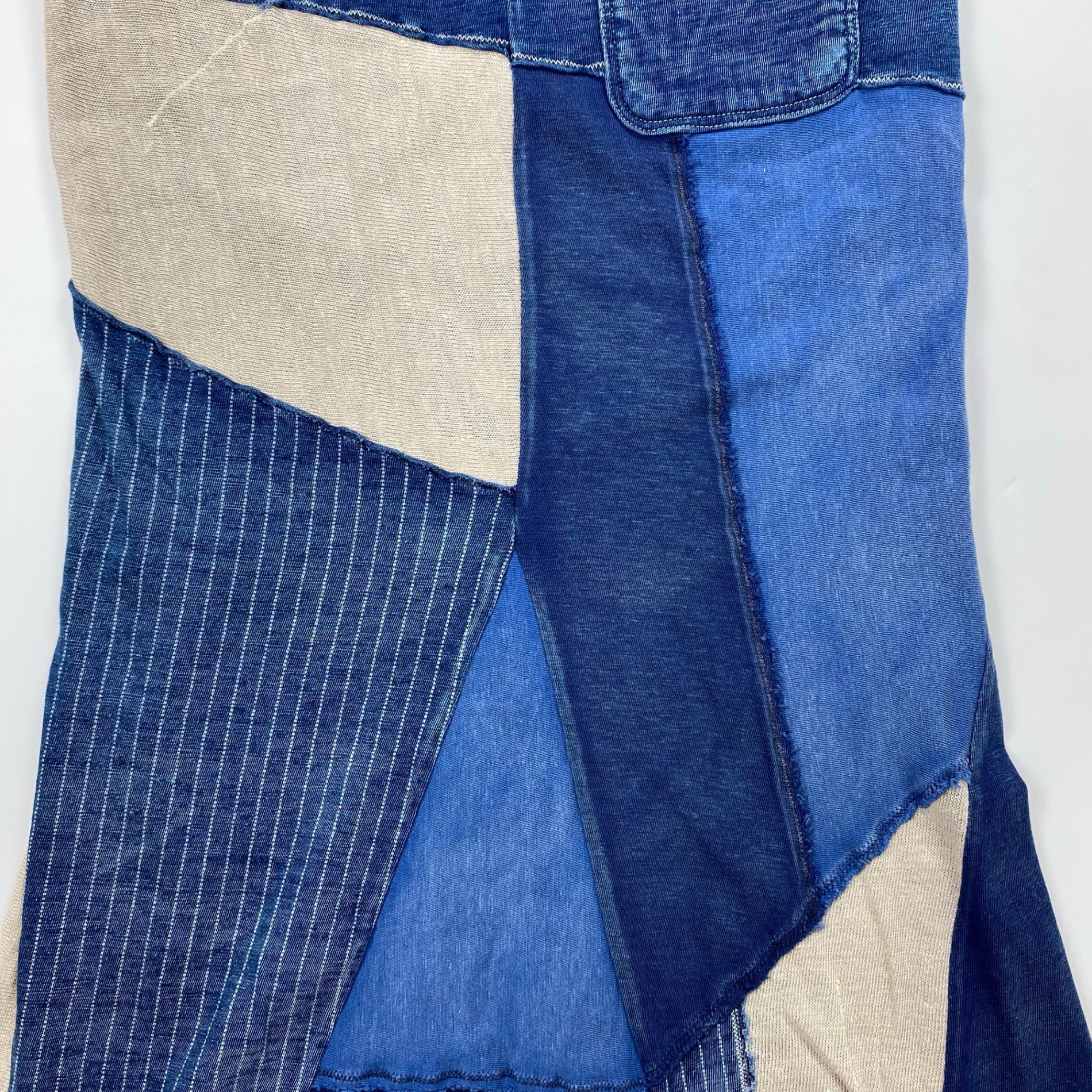 KAPITAL キャピタル / パッチワーク インディゴ タイト ロングスカート コットン リネン SIZE:XS