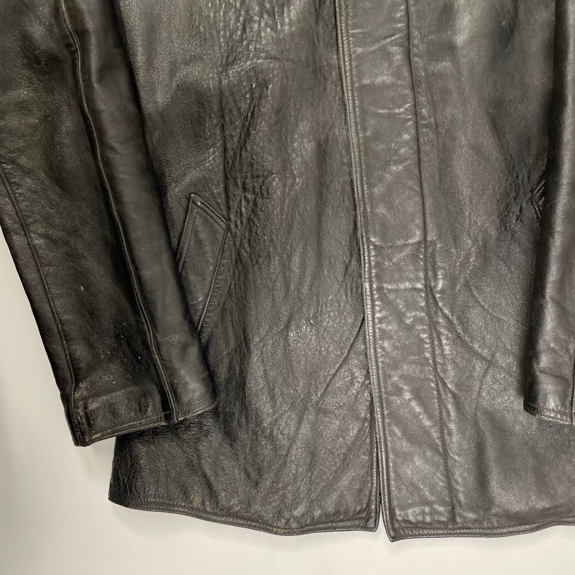 EURO VINTAGE ユーロヴィンテージ / 6-70s フレンチレザーカーコート ステアハイド デニム裏地 SIZE:M程度